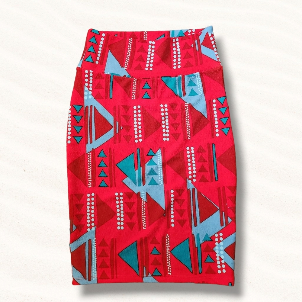 LuLaRoe Cassie Pencil Skirt Womens  XS Abstract Pattern Red/green NWOT